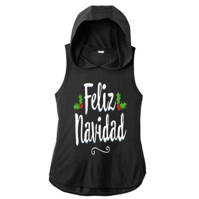 Vintage Feliz Navidad Retro Mexican Christmas Spanish Xmas Ladies PosiCharge Tri-Blend Wicking Draft Hoodie Tank