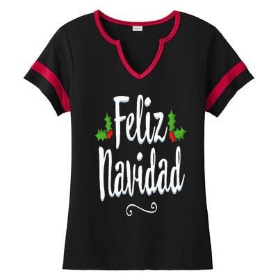 Vintage Feliz Navidad Retro Mexican Christmas Spanish Xmas Ladies Halftime Notch Neck Tee