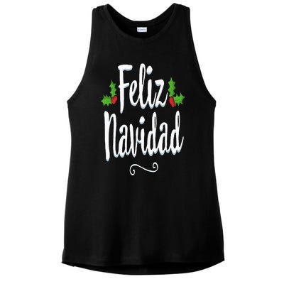 Vintage Feliz Navidad Retro Mexican Christmas Spanish Xmas Ladies PosiCharge Tri-Blend Wicking Tank