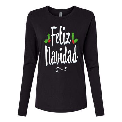 Vintage Feliz Navidad Retro Mexican Christmas Spanish Xmas Womens Cotton Relaxed Long Sleeve T-Shirt