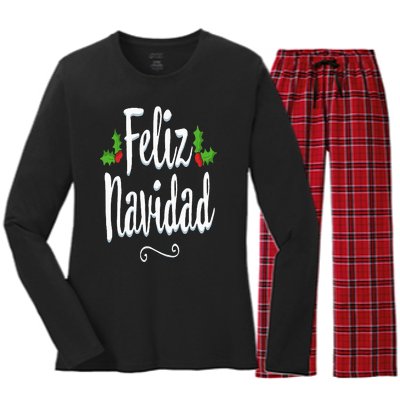 Vintage Feliz Navidad Retro Mexican Christmas Spanish Xmas Women's Long Sleeve Flannel Pajama Set 