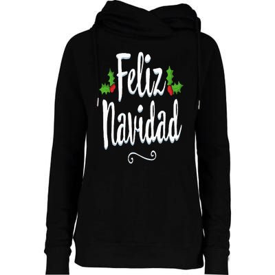 Vintage Feliz Navidad Retro Mexican Christmas Spanish Xmas Womens Funnel Neck Pullover Hood