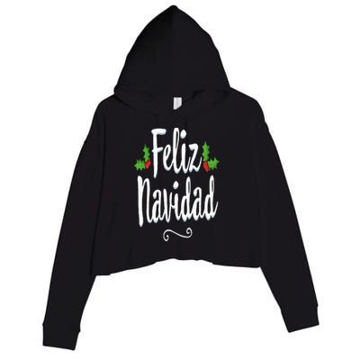 Vintage Feliz Navidad Retro Mexican Christmas Spanish Xmas Crop Fleece Hoodie