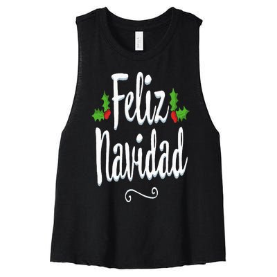 Vintage Feliz Navidad Retro Mexican Christmas Spanish Xmas Women's Racerback Cropped Tank