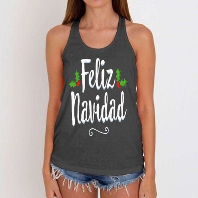 Vintage Feliz Navidad Retro Mexican Christmas Spanish Xmas Women's Knotted Racerback Tank