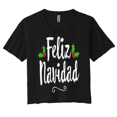 Vintage Feliz Navidad Retro Mexican Christmas Spanish Xmas Women's Crop Top Tee