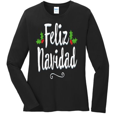 Vintage Feliz Navidad Retro Mexican Christmas Spanish Xmas Ladies Long Sleeve Shirt