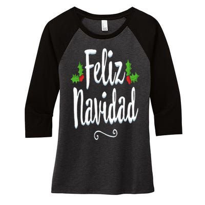 Vintage Feliz Navidad Retro Mexican Christmas Spanish Xmas Women's Tri-Blend 3/4-Sleeve Raglan Shirt