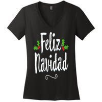 Vintage Feliz Navidad Retro Mexican Christmas Spanish Xmas Women's V-Neck T-Shirt