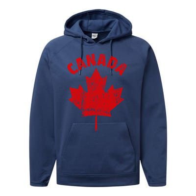 Vintage Flag Of Canada Canadian Funny Gift Novelty Gift Cool Gift Performance Fleece Hoodie