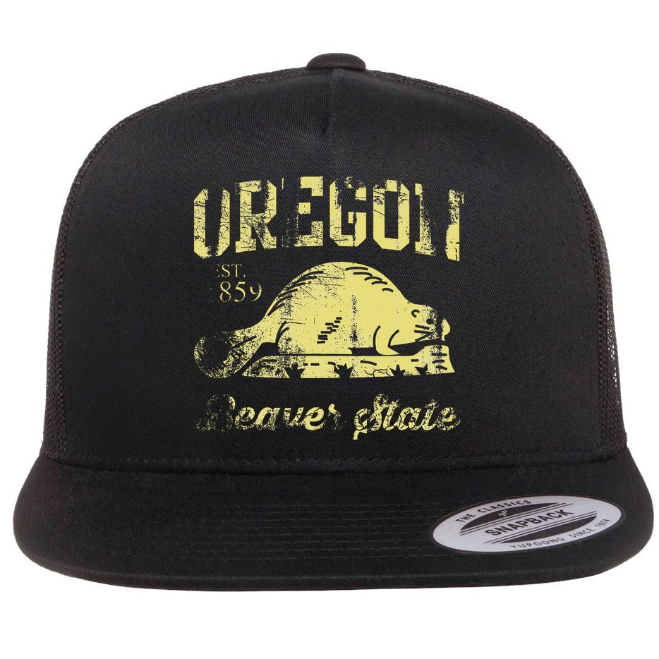 Vintage Fade Oregon Flag Beaver State Travel Flat Bill Trucker Hat