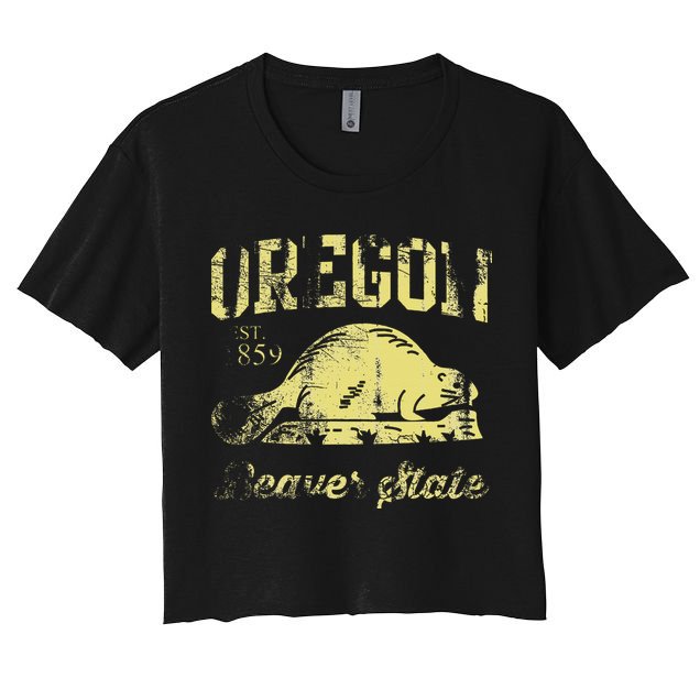Vintage Fade Oregon Flag Beaver State Travel Women's Crop Top Tee