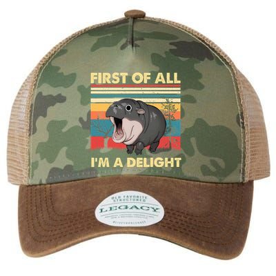 Vintage First Of All IM A Delight Moo Deng Baby Pygmy Hippo Legacy Tie Dye Trucker Hat