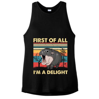 Vintage First Of All IM A Delight Moo Deng Baby Pygmy Hippo Ladies PosiCharge Tri-Blend Wicking Tank