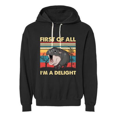 Vintage First Of All IM A Delight Moo Deng Baby Pygmy Hippo Garment-Dyed Fleece Hoodie