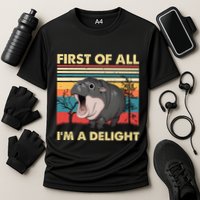 Vintage First Of All IM A Delight Moo Deng Baby Pygmy Hippo Performance Shirt