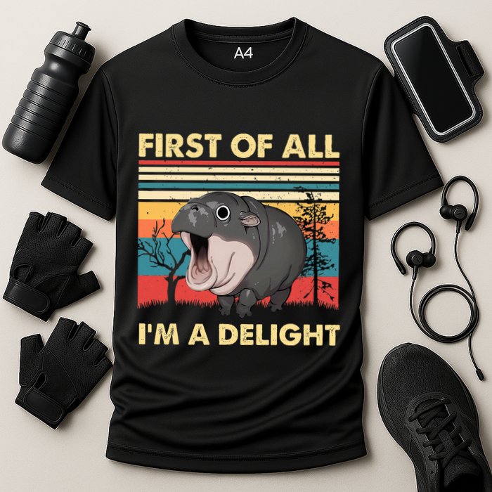Vintage First Of All IM A Delight Moo Deng Baby Pygmy Hippo Performance Shirt