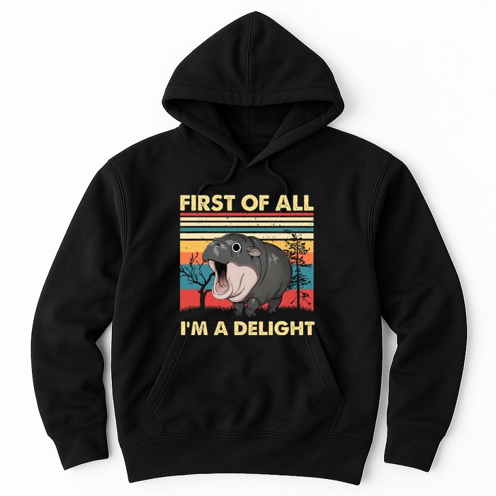 Vintage First Of All IM A Delight Moo Deng Baby Pygmy Hippo Hoodie