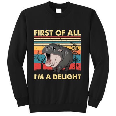 Vintage First Of All IM A Delight Moo Deng Baby Pygmy Hippo Sweatshirt
