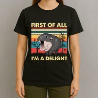 Vintage First Of All IM A Delight Moo Deng Baby Pygmy Hippo T-Shirt