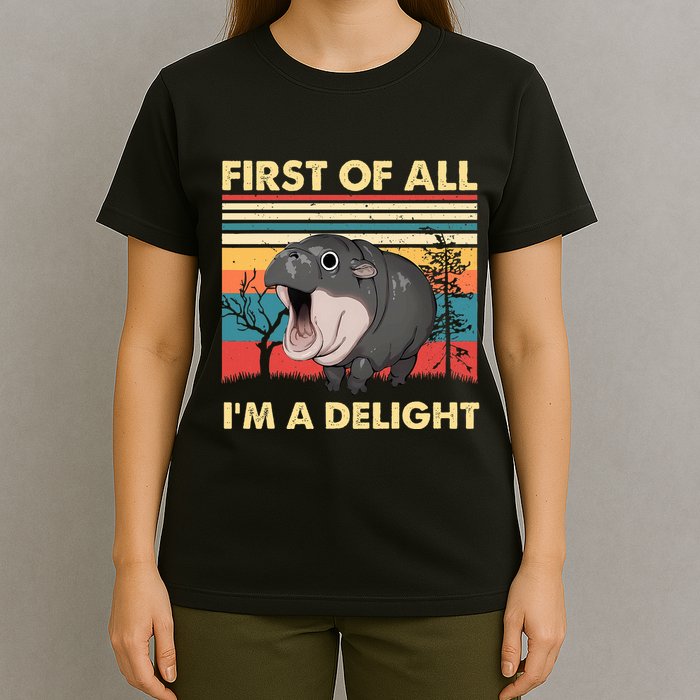 Vintage First Of All IM A Delight Moo Deng Baby Pygmy Hippo T-Shirt