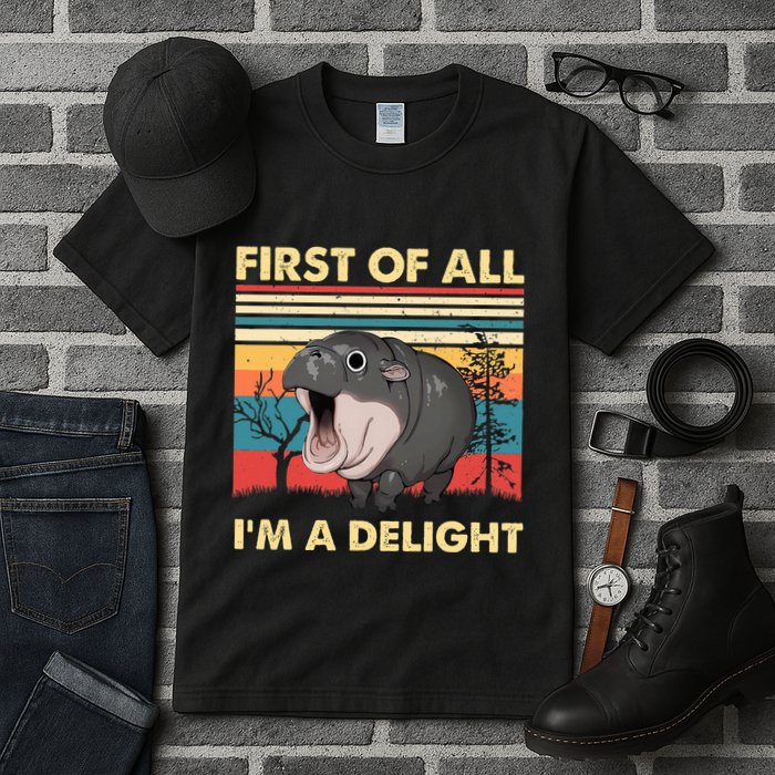 Vintage First Of All IM A Delight Moo Deng Baby Pygmy Hippo Tall T-Shirt