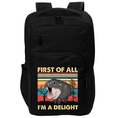 Vintage First Of All IM A Delight Moo Deng Baby Pygmy Hippo Impact Tech Backpack