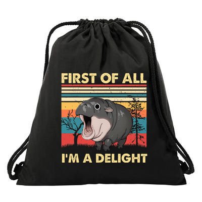 Vintage First Of All IM A Delight Moo Deng Baby Pygmy Hippo Drawstring Bag