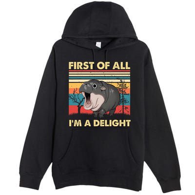 Vintage First Of All IM A Delight Moo Deng Baby Pygmy Hippo Premium Pullover Hoodie