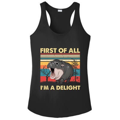 Vintage First Of All IM A Delight Moo Deng Baby Pygmy Hippo Ladies PosiCharge Competitor Racerback Tank