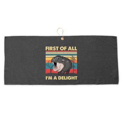 Vintage First Of All IM A Delight Moo Deng Baby Pygmy Hippo Large Microfiber Waffle Golf Towel