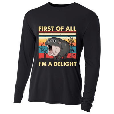 Vintage First Of All IM A Delight Moo Deng Baby Pygmy Hippo Cooling Performance Long Sleeve Crew