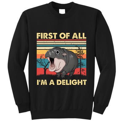 Vintage First Of All IM A Delight Moo Deng Baby Pygmy Hippo Tall Sweatshirt