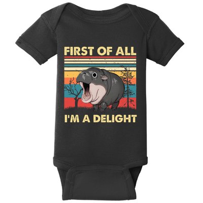 Vintage First Of All IM A Delight Moo Deng Baby Pygmy Hippo Baby Bodysuit