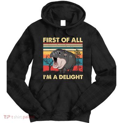 Vintage First Of All IM A Delight Moo Deng Baby Pygmy Hippo Tie Dye Hoodie