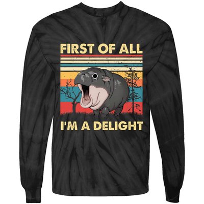 Vintage First Of All IM A Delight Moo Deng Baby Pygmy Hippo Tie-Dye Long Sleeve Shirt