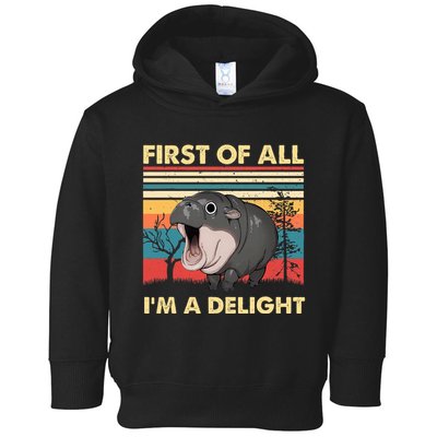 Vintage First Of All IM A Delight Moo Deng Baby Pygmy Hippo Toddler Hoodie