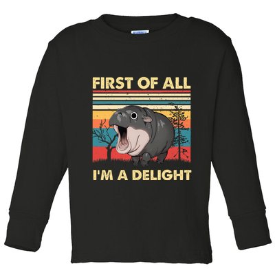 Vintage First Of All IM A Delight Moo Deng Baby Pygmy Hippo Toddler Long Sleeve Shirt