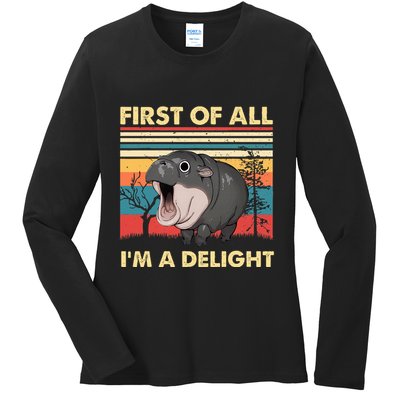 Vintage First Of All IM A Delight Moo Deng Baby Pygmy Hippo Ladies Long Sleeve Shirt