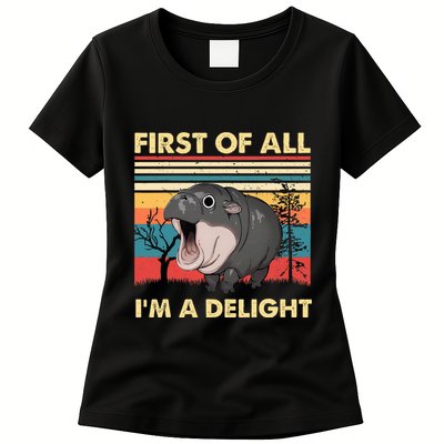 Vintage First Of All IM A Delight Moo Deng Baby Pygmy Hippo Womens T-Shirt