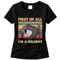 Vintage First Of All IM A Delight Moo Deng Baby Pygmy Hippo Womens T-Shirt