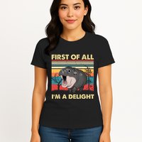 Vintage First Of All IM A Delight Moo Deng Baby Pygmy Hippo Womens T-Shirt