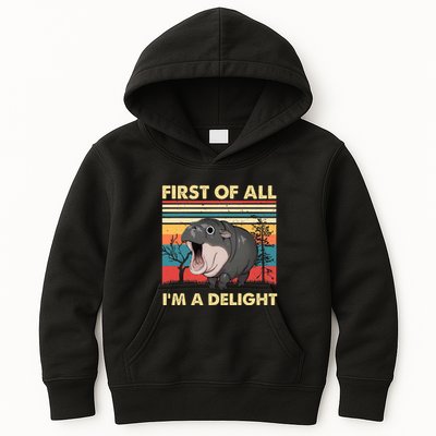 Vintage First Of All IM A Delight Moo Deng Baby Pygmy Hippo Kids Hoodie