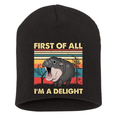 Vintage First Of All IM A Delight Moo Deng Baby Pygmy Hippo Short Acrylic Beanie