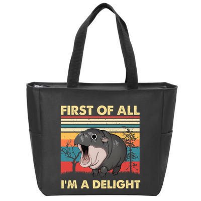 Vintage First Of All IM A Delight Moo Deng Baby Pygmy Hippo Zip Tote Bag