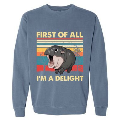 Vintage First Of All IM A Delight Moo Deng Baby Pygmy Hippo Garment-Dyed Sweatshirt