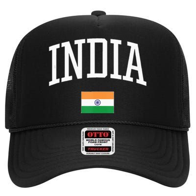 Vintage Flag Of India Love Your Country High Crown Mesh Back Trucker Hat