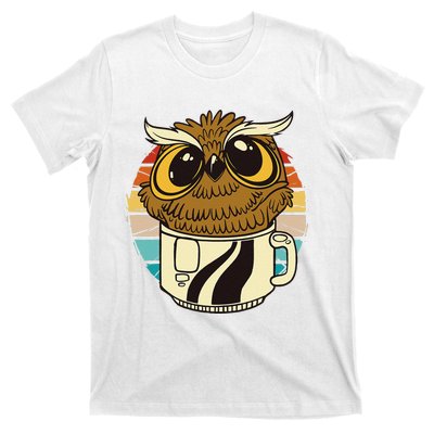 Vintage funny owl inside a coffee cup coffee night owl  T-Shirt