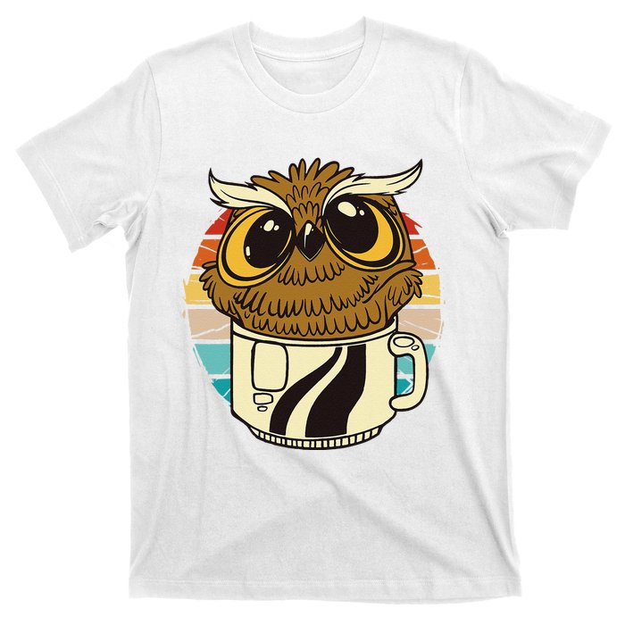 Vintage funny owl inside a coffee cup coffee night owl  T-Shirt