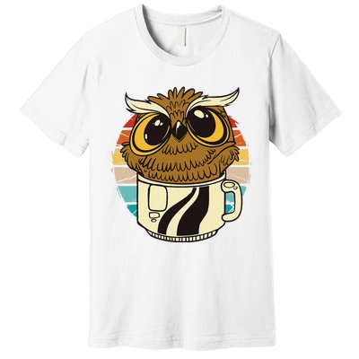 Vintage funny owl inside a coffee cup coffee night owl  Premium T-Shirt